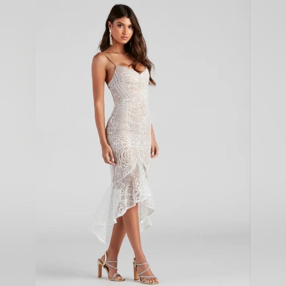 DO+BE Ivory Lace High Low Dress Mermaid Cut Sz.S #1187